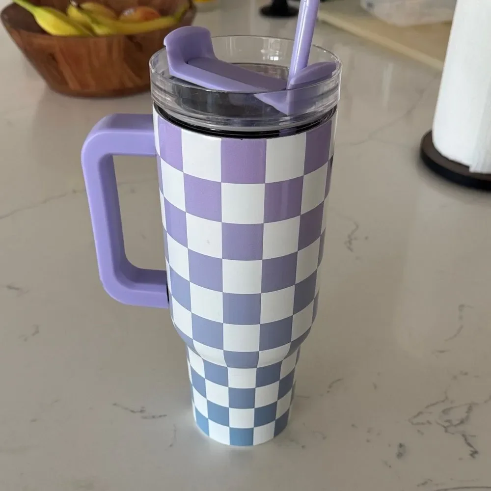 Purple and White Checkered Tumbler